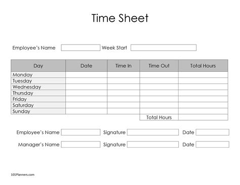 Easy Timesheet Template