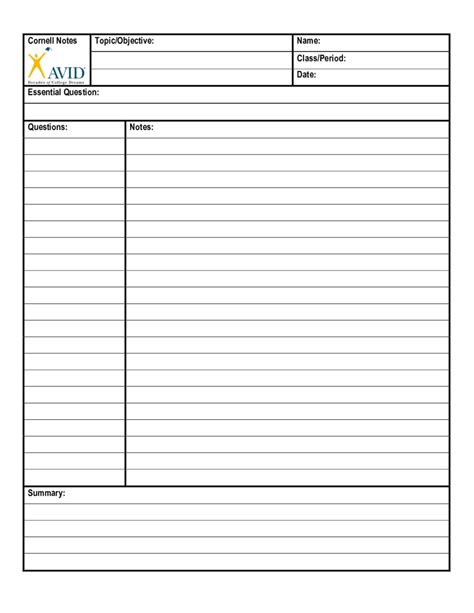 Editable Cornell Notes Template