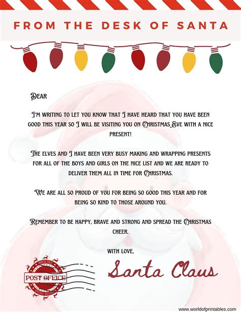 Editable Free Printable Letter From Santa Template Word