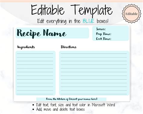 Editable Recipe Card Template Free