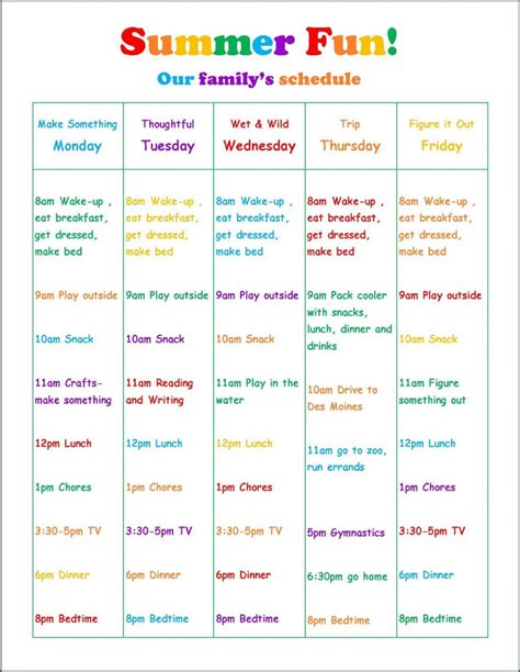 Editable Summer Daily Schedule Template