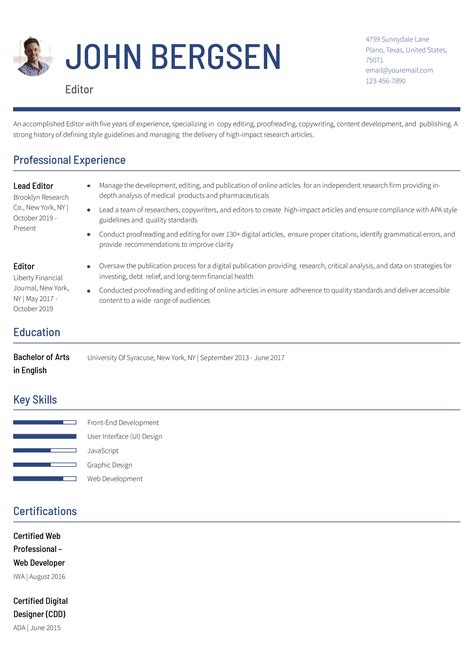 Editor Resume Template
