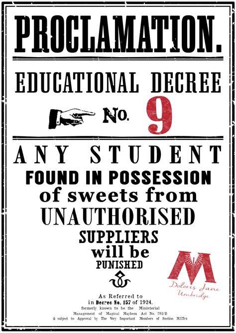 Educational Proclamations Harry Potter Printable Free