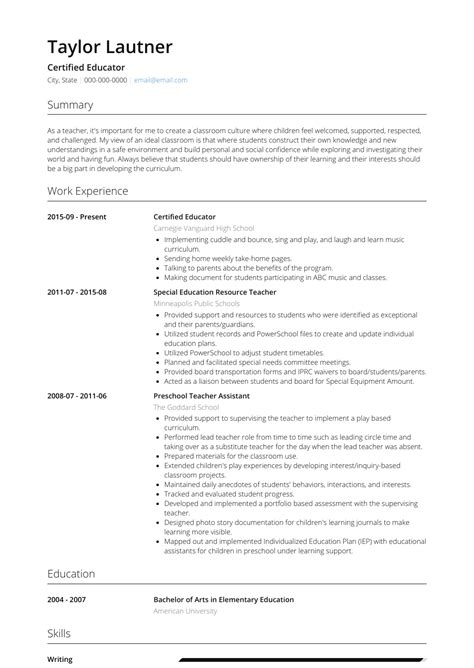 Educator Resume Template Free