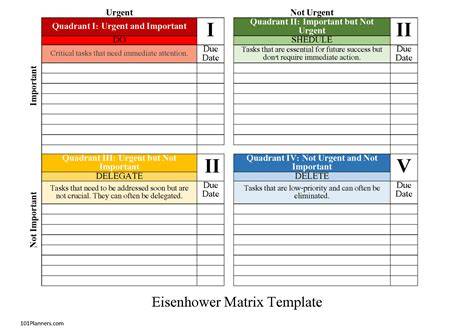 Eisenhower Matrix Template Free