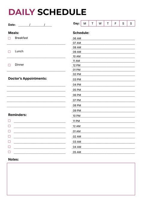 Elderly Daily Schedule Template