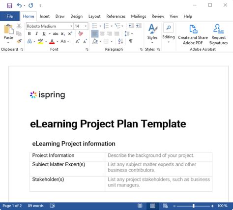 Elearning Project Plan Template
