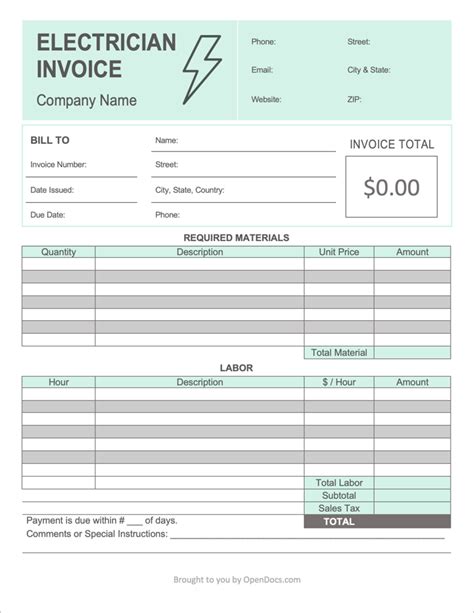 Electrical Work Invoice Template