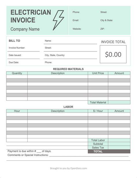 Electrician Invoice Template Word