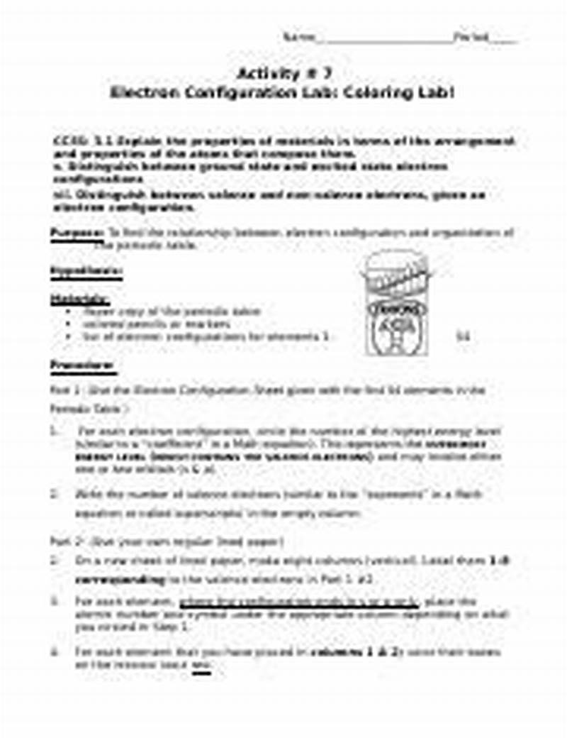 Electron Configuration Lab Coloring Lab Answer Key