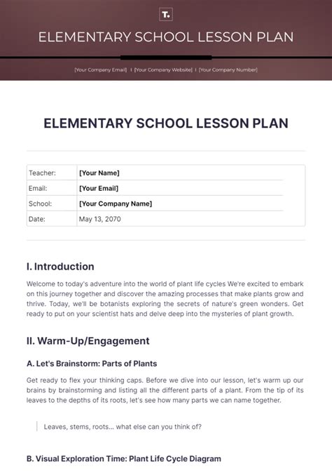 Elementary School Lesson Plan Template