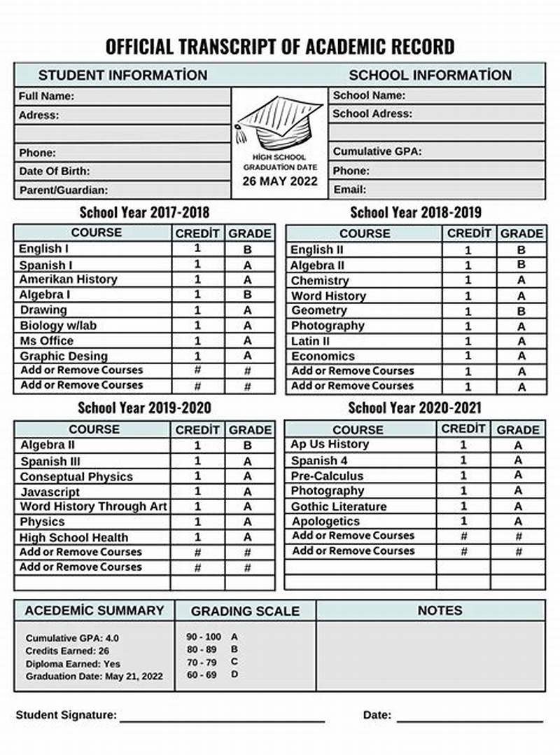Elementary Transcript Template