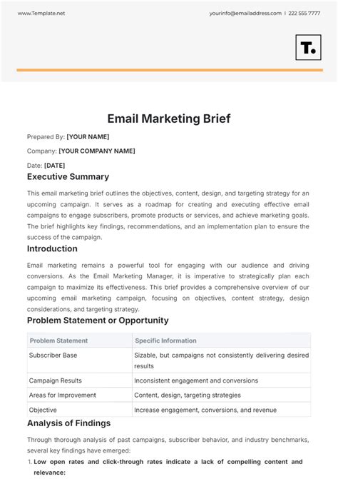 Email Marketing Brief Template