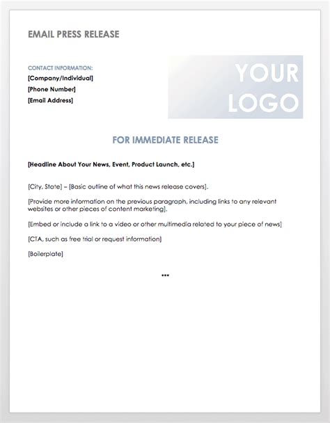 Email Template For Press Release