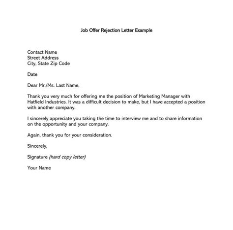 Email Template To Reject Job Offer