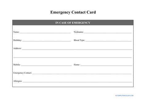 Emergency Contact Card Template