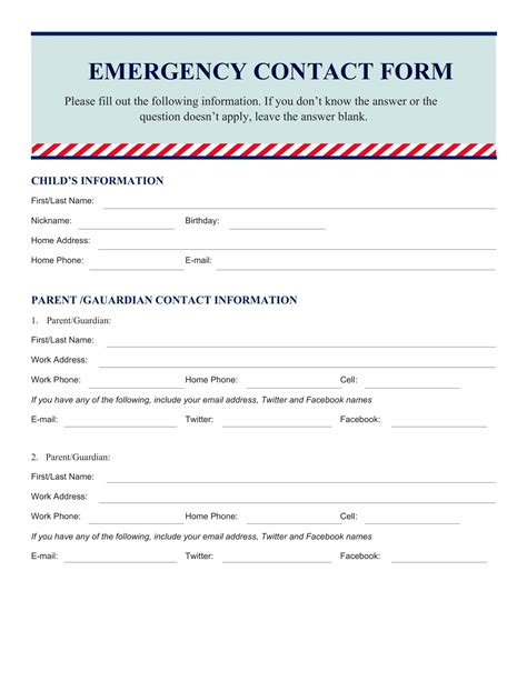 Emergency Contact Form Template