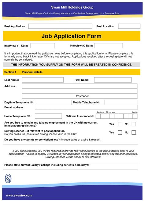 Employee Application Form Template