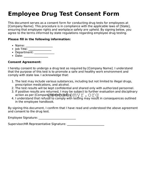 Employee Drug Test Consent Form Template