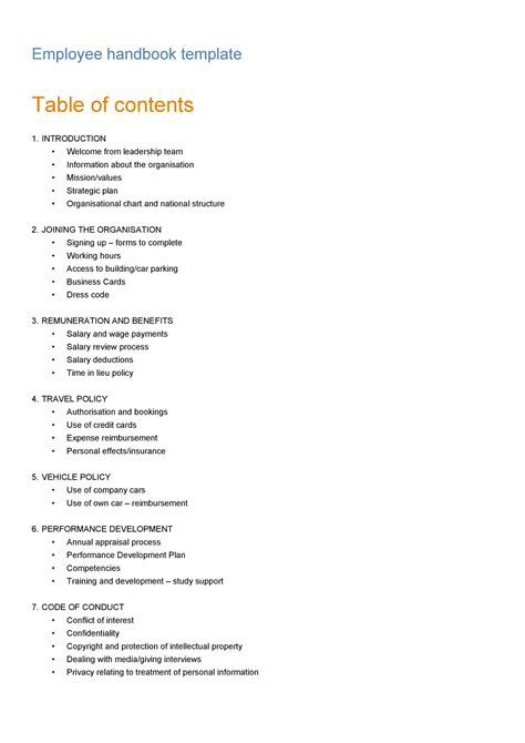 Employee Handbook Free Template