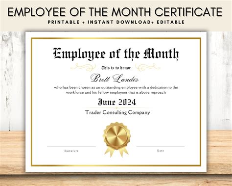 Employee Of The Month Editable Template