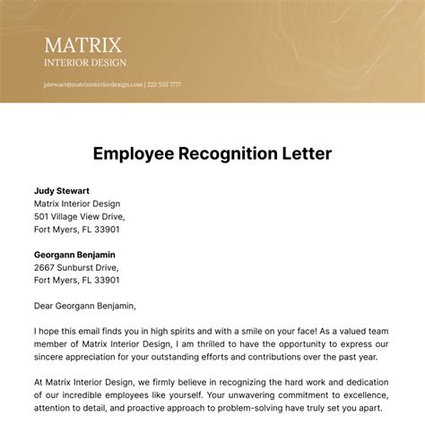 Employee Recognition Letters Templates
