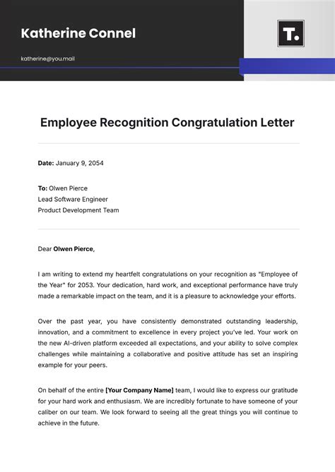 Employee Recognition Template Letter