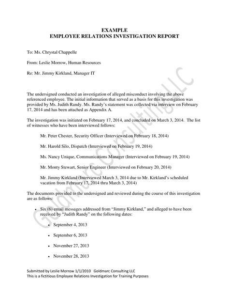 Employee Relations Investigation Template