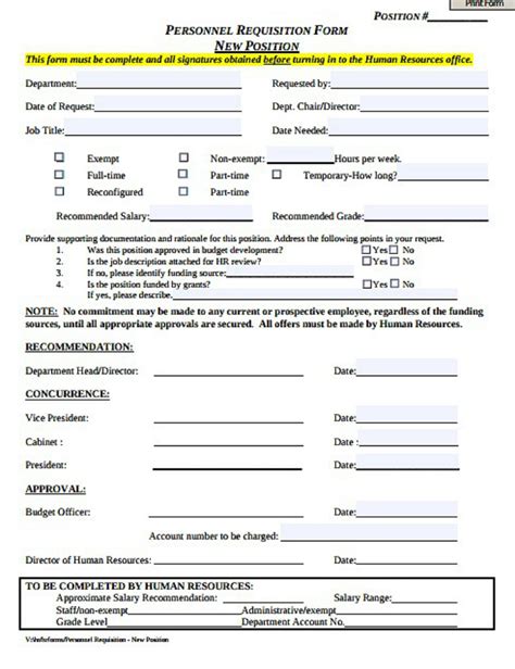 Employee Requisition Form Template
