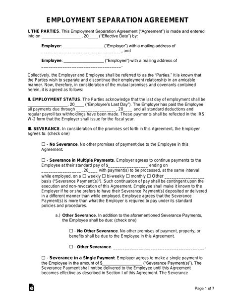 Employee Separation Agreement Template