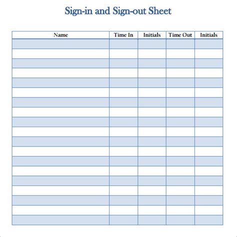 Employee Sign in Out Sheet Template