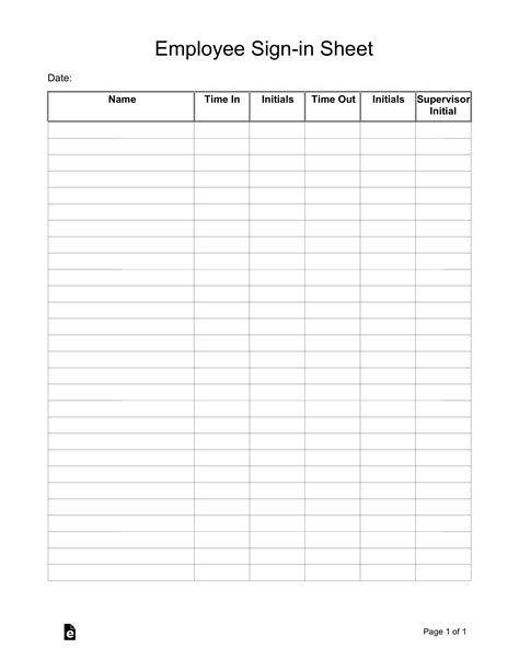 Employee Sign in Sheet Template Word