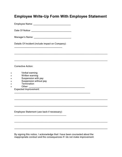 Employee Write Up Template