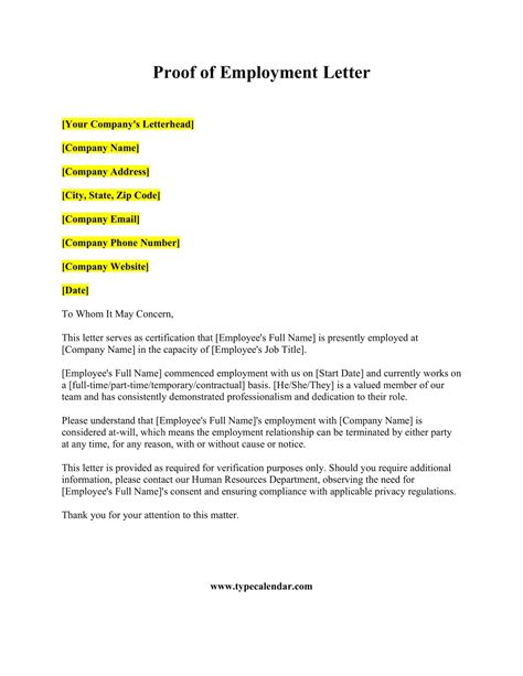 Employment Letter Template Word