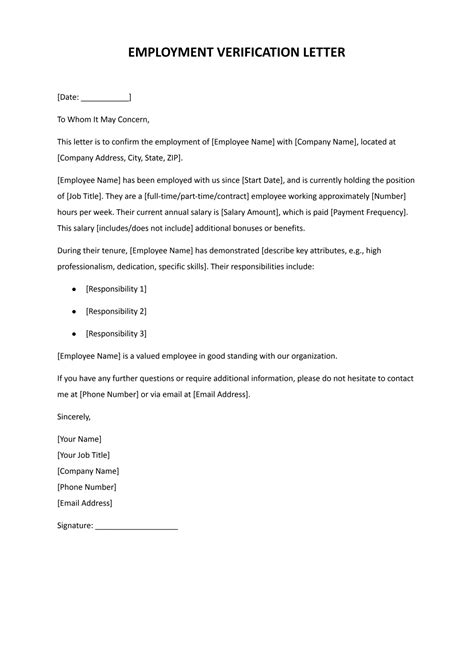 Employment Verification Letter Template Free