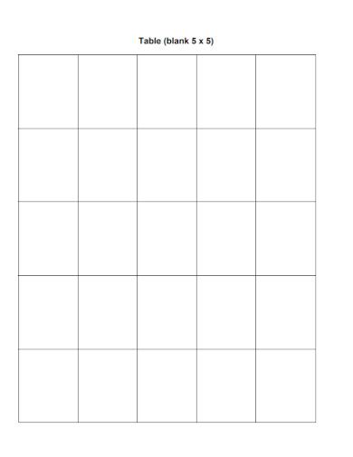 Empty Table Template