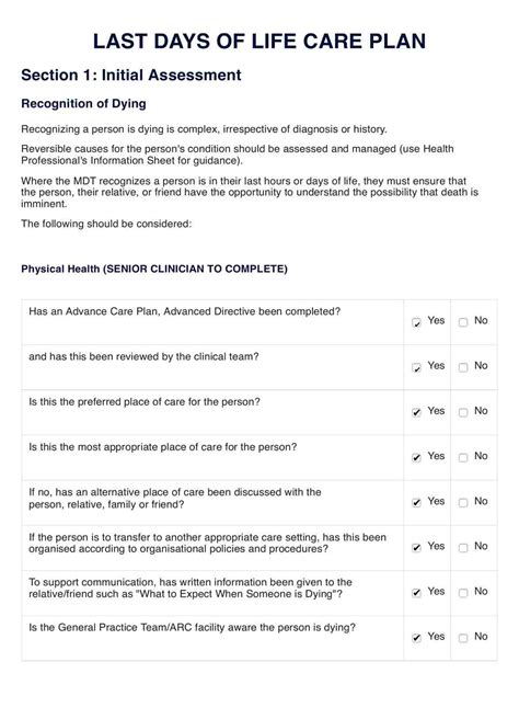 End Of Life Plan Template