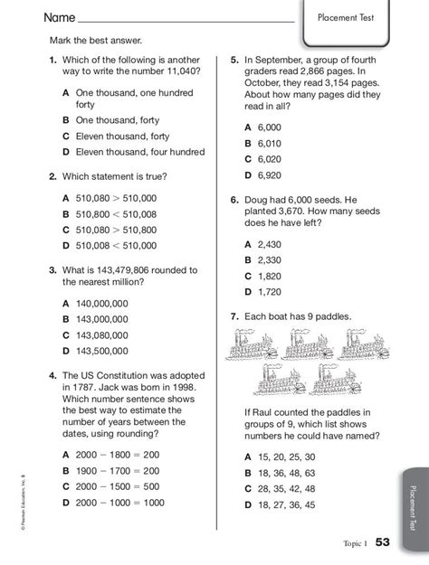 End Of Year Math Post Test For 5th Grade Printable
