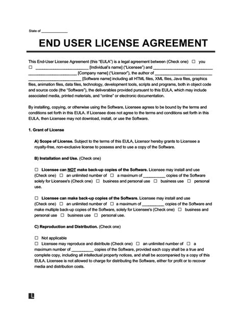End User Agreement Template