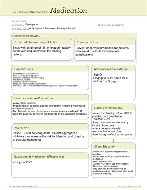 Enoxaparin Medication Template