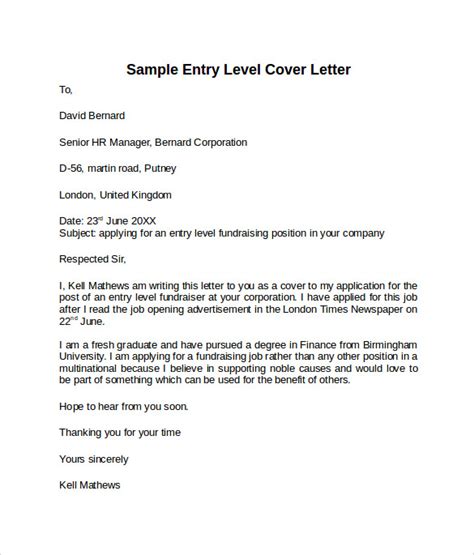 Entry Level Cover Letter Template