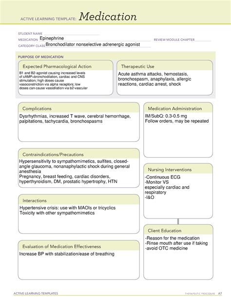 Epinephrine Ati Medication Template