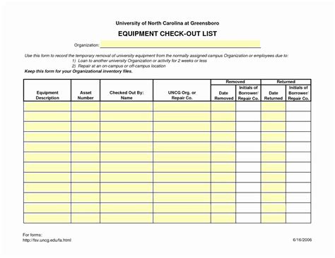 Equipment Checkout Form Template