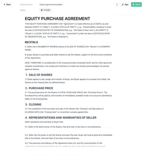 Equity Transfer Agreement Template