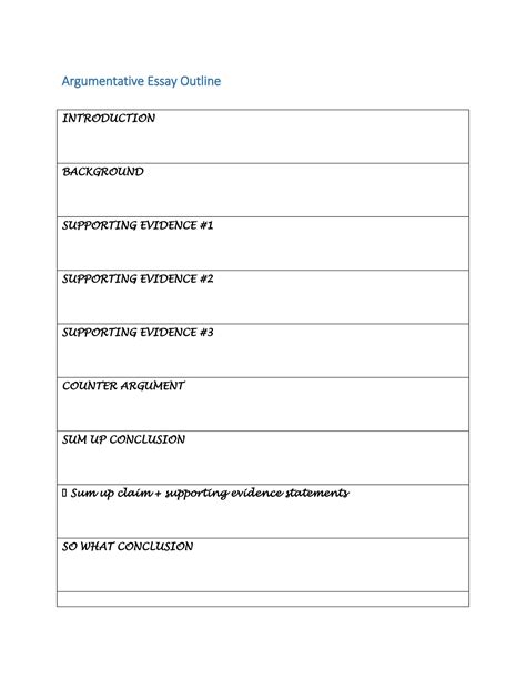Essay Outline Format Template