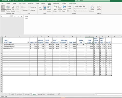 Etsy Spreadsheet Template