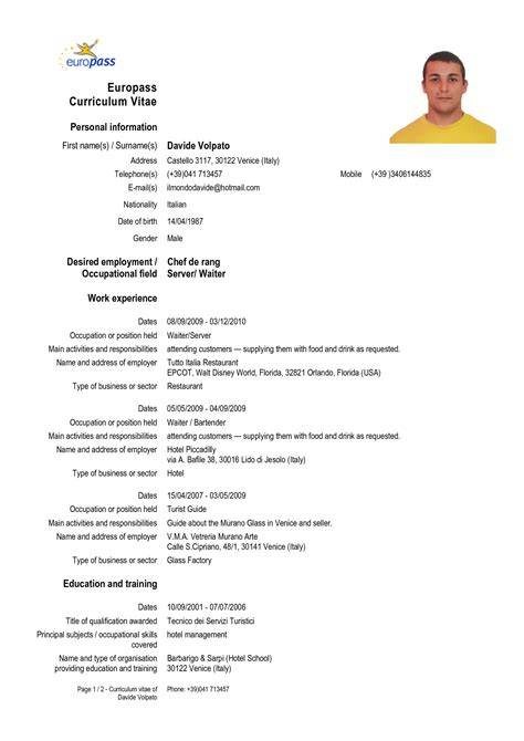 Europass Curriculum Vitae Template