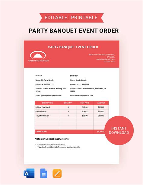 Event Order Template
