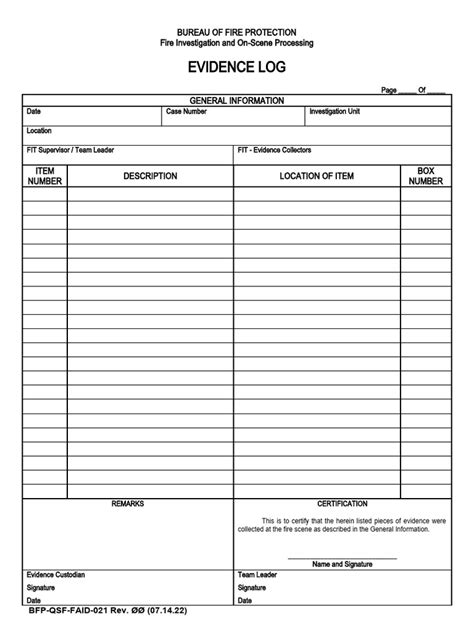 Evidence Log Template