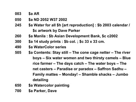 Examples Of Catalog Entries For A Painting